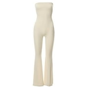SELONE Jumpsuits for Women Dressy Casual Halter Long Pant Sleeveless Ladies Travel Comfortable 2023 Vacation Fancy Jumpsuits for Women Womens Jumpers and Rompers Casual Solid Color Lace Beige L